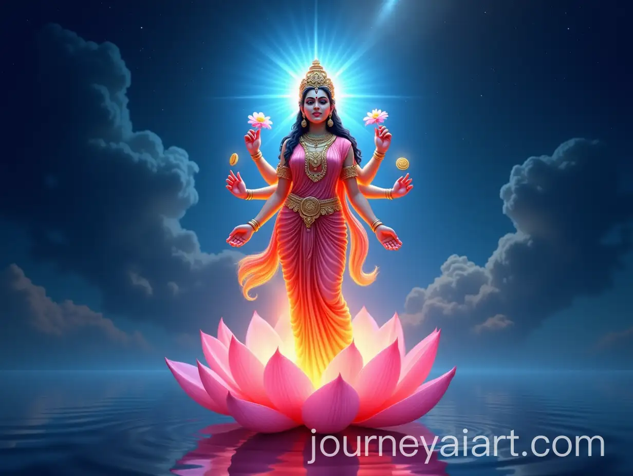Goddess-Laxmi-Standing-on-a-Lotus-in-a-Celestial-Cosmic-Environment