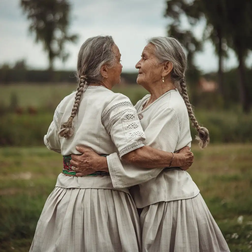 Poor quality video 1983, Bulgaria folk dance, two grannies womens in white low rise knickers