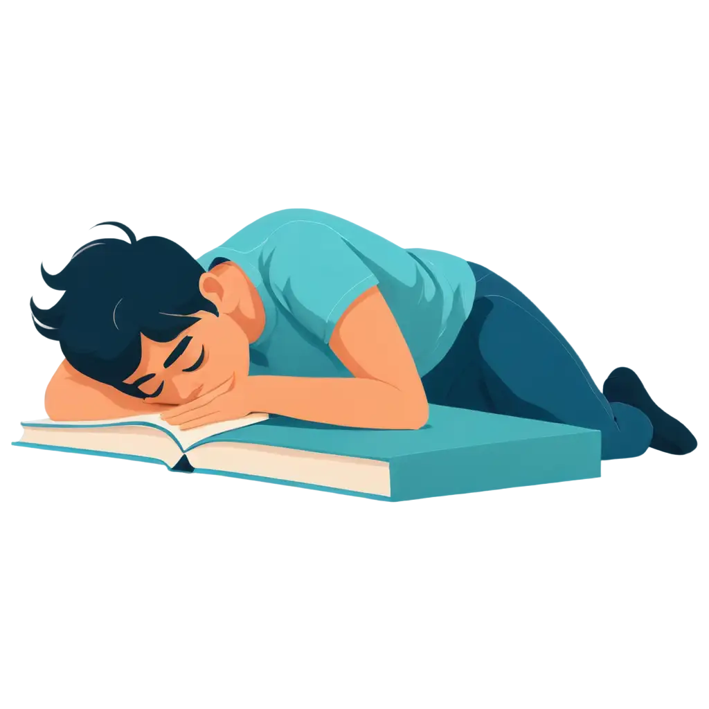 Illustration-of-a-Person-Sleeping-on-a-Book-PNG-Flat-Simple-2D-Vector-Design-in-Blue