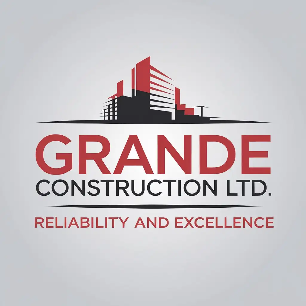 Modern Red and Black Construction Logo for Grande Construction Ltd