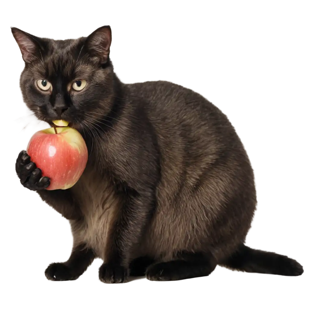 PNG-Image-of-a-Cat-Eating-an-Apple-Capturing-Playful-Feline-Moments-in-High-Quality