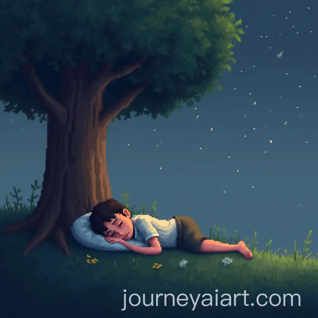 Pixel-Art-of-a-Man-Sleeping-Next-to-a-Tree