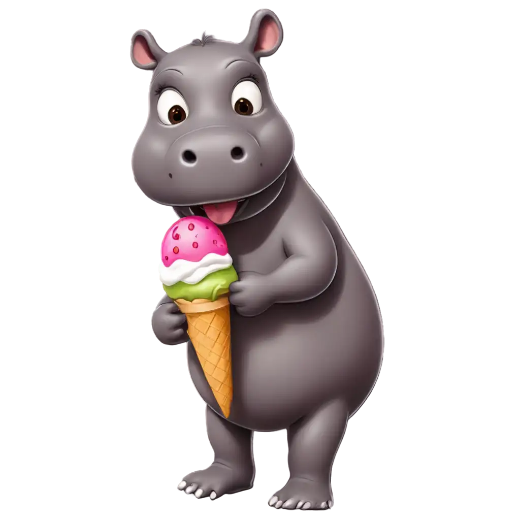 Funny-Cartoon-Hippo-Licking-an-Ice-Cream-PNG-Image-Playful-and-Whimsical-Illustration