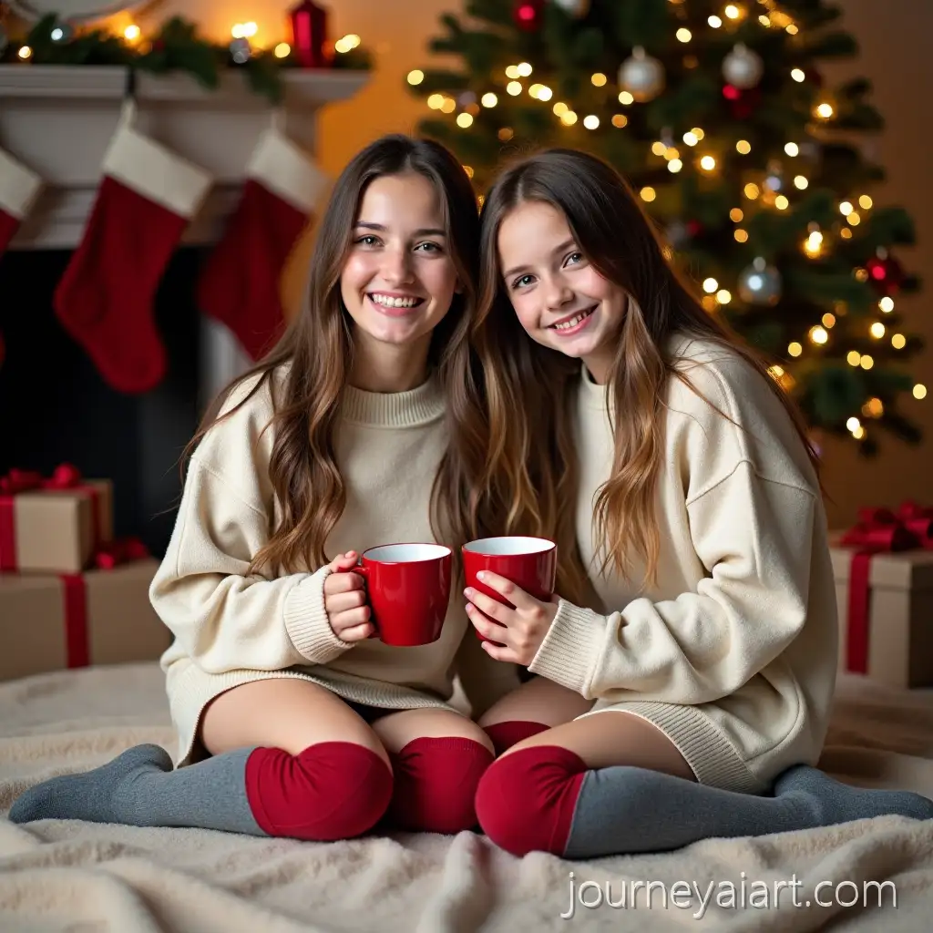Christmas-CheerChristmas-cheer-with-family-Two-Females-Enjoying-Hot-Cocoa-by-the-Fireplace
