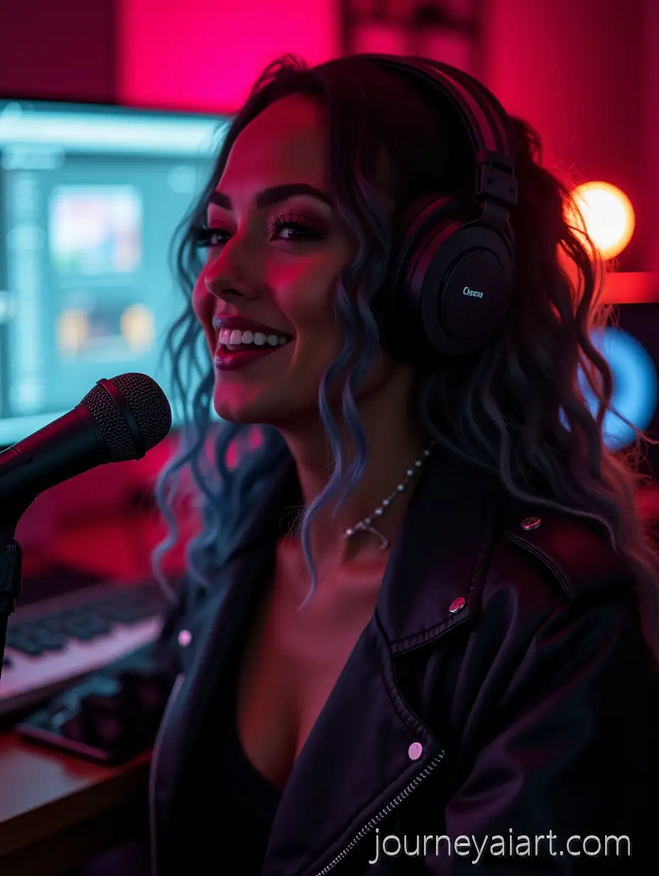 DarkSAI-Art-Prompt-Expansionkinned-Female-Cyberpunk-Singer-in-a-Home-Studio