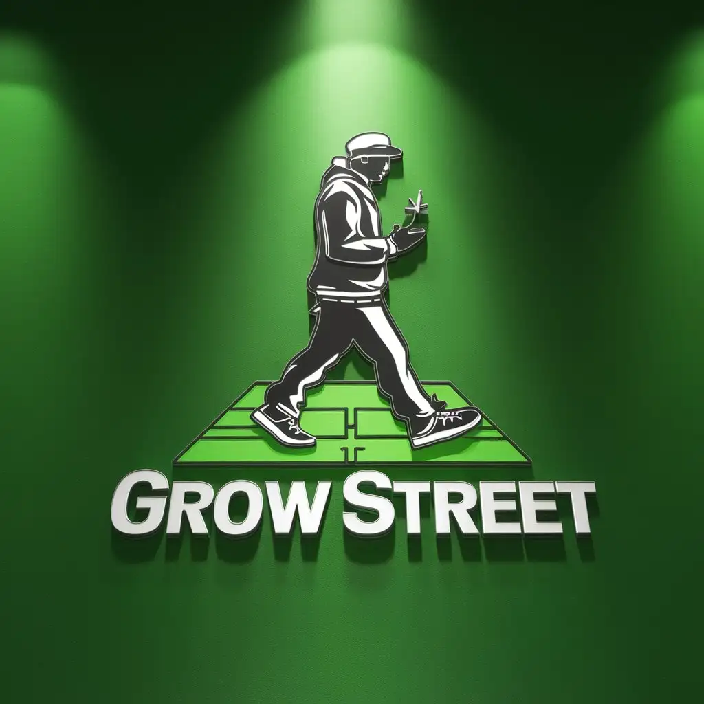 LOGO-Design-For-Grow-Street-Rapper-Walking-with-Joint-over-Green-Floor