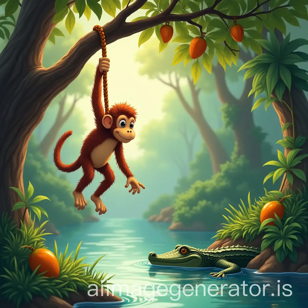 Clever-Monkey-Enjoying-Mangoes-by-the-River