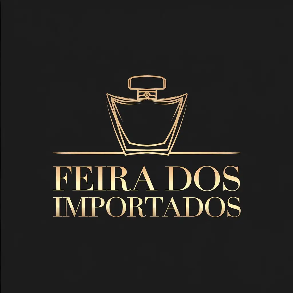 LOGO Design for Feira dos Importados Elegant Golden Serif Font with Minimalist Perfume Bottle Icon