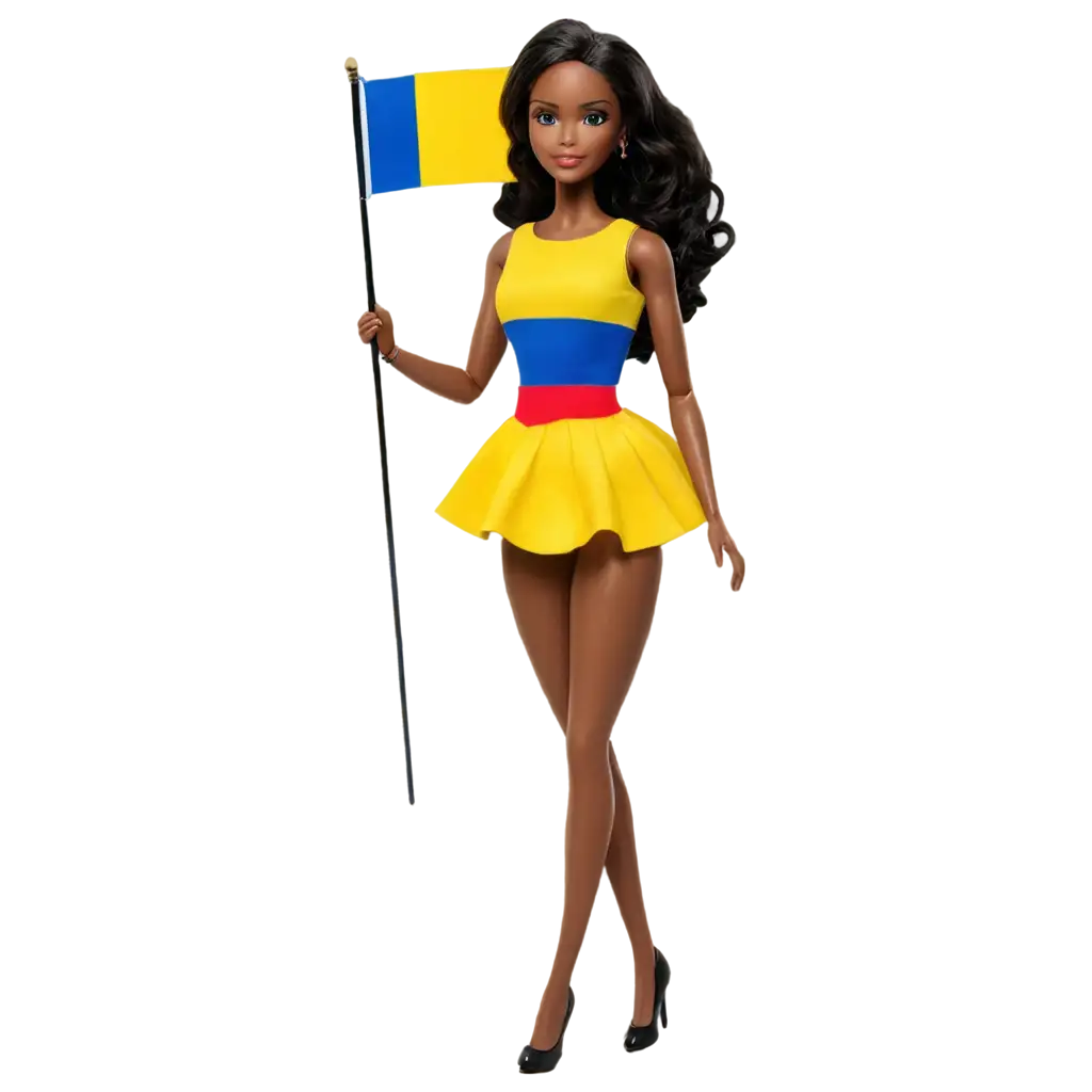 Black-Barbie-Doll-with-Flag-of-Colombia-PNG-Image-Capturing-Cultural-Fusion