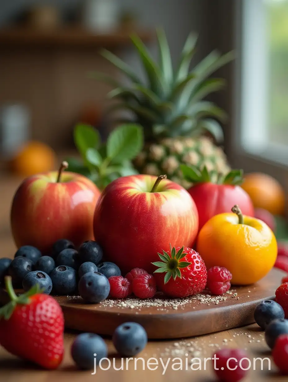 Fresh-Fruits-and-Berries-on-a-Countertop-in-Realistic-Photo-Style