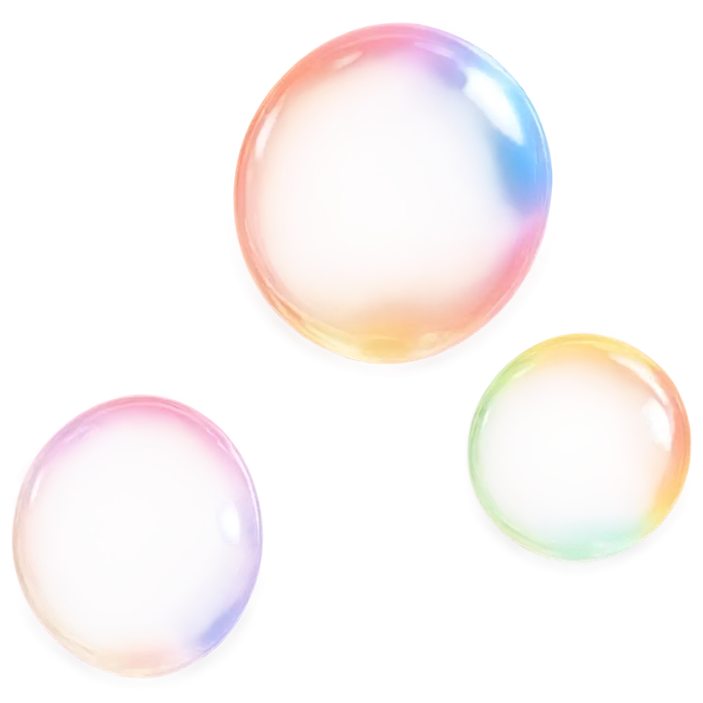 Create a vibrant and lively PNG image of shimmering soap bubbles