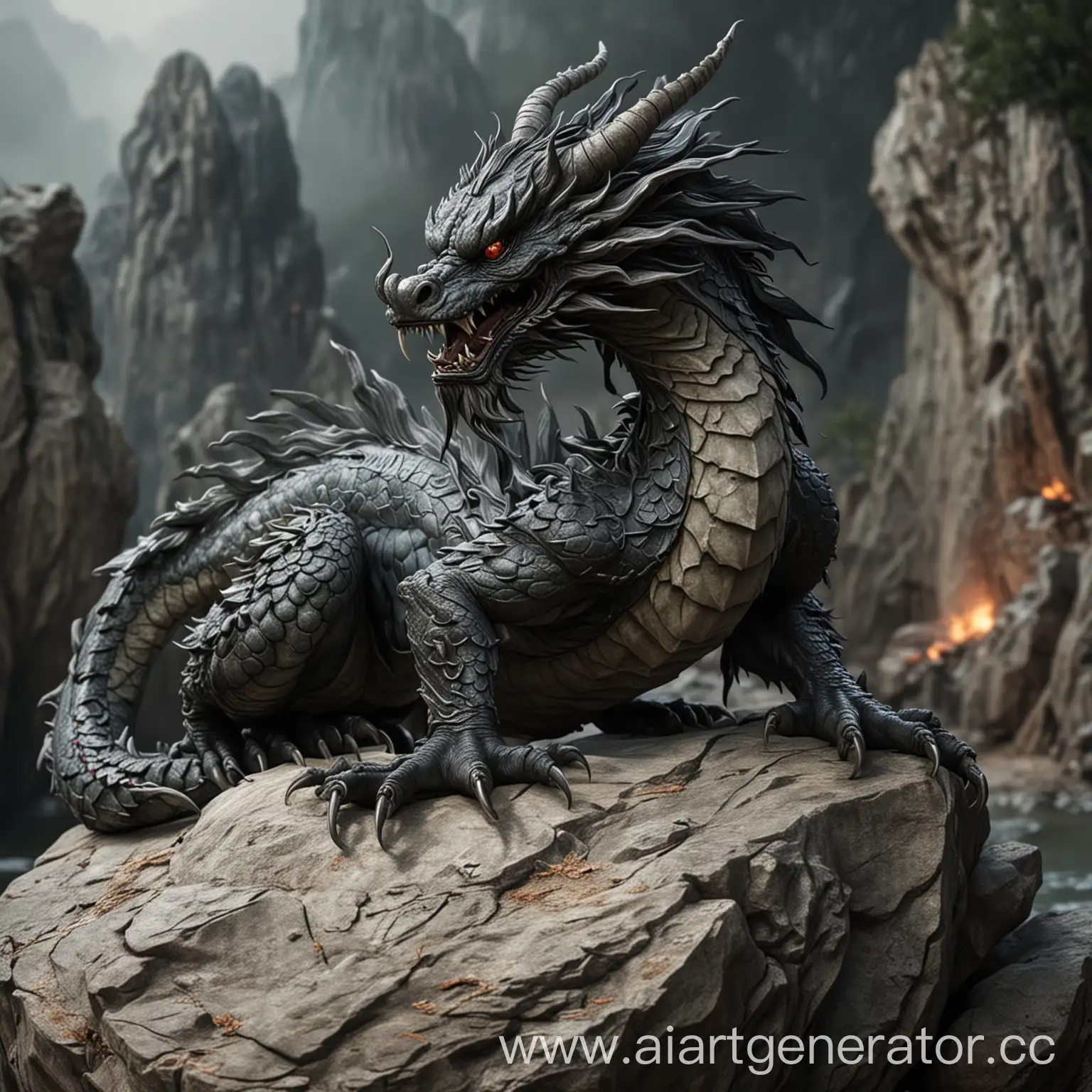 Realistic-Chinese-Dragon-Sitting-on-a-Rock