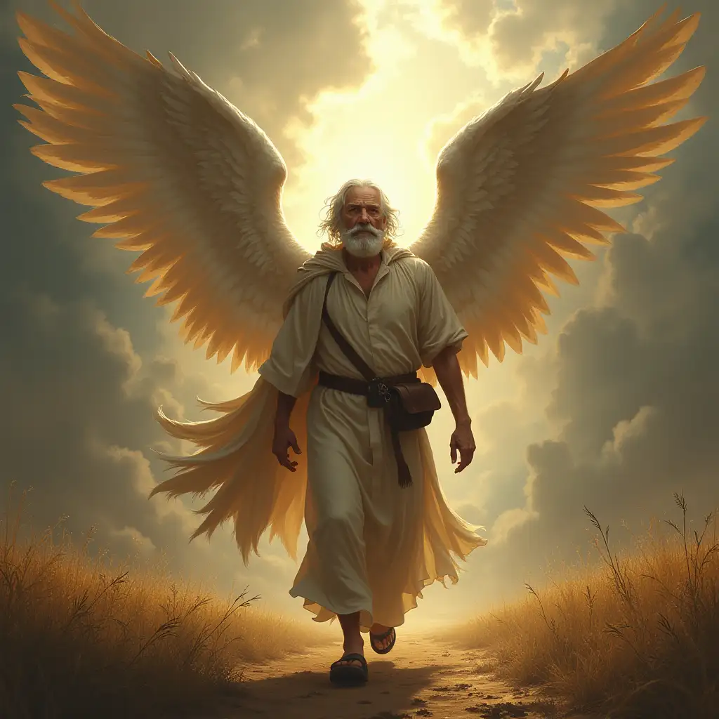 Archangel Gabriel is terrible. Transforms unfolding wings. Gradually turns into an ordinary old man begins marching on the ground collecting souls.