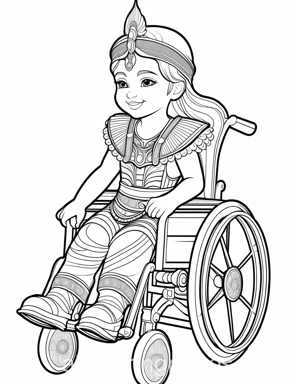 Young-Child-in-Wheelchair-Dressed-as-ZENA-WARRior-Smiling-Coloring-Page