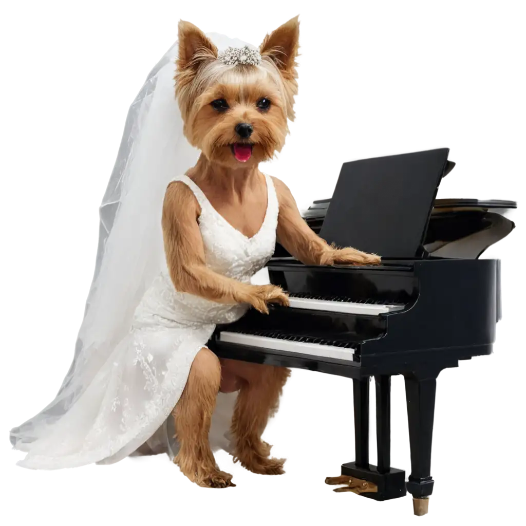 yorkie bride playing piano