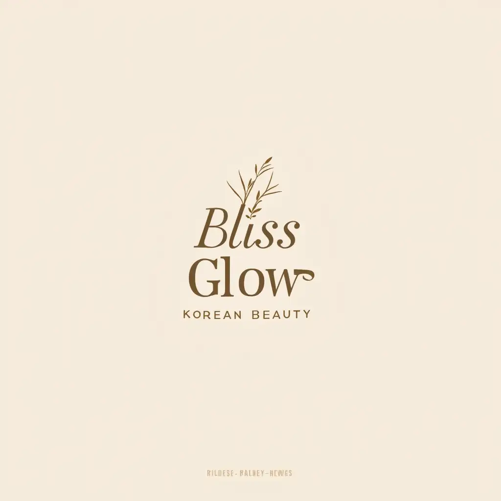 I want a logo similar to the one I’ve described. The main word is ‘Bliss Glow', with a soft, elegant font and pastel or earthy tones. Above the ‘i’ in ‘Bliss,’ include small leaf-like or petal-like details for a delicate touch. Below ‘Bliss,’ the word ‘gloe’ should be written in slightly larger letters compared to the original design, maintaining a stylish and minimalistic font. Finally, add ‘Korean Beauty’ below the logo in a clean and harmonious style to complement the overall design use pastel colors