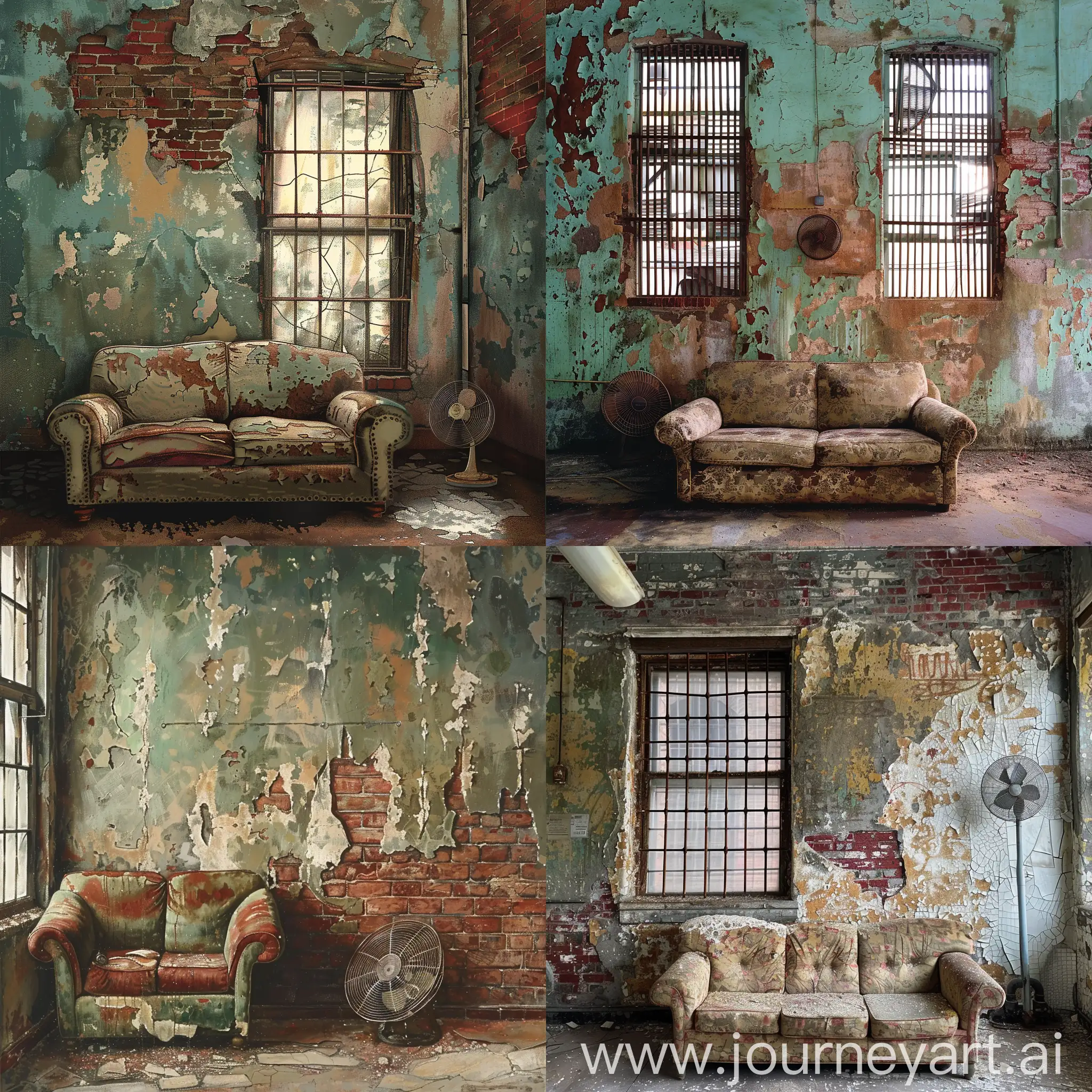 Vintage-Room-Interior-with-Old-Sofa-and-Peeling-Paint-Wall