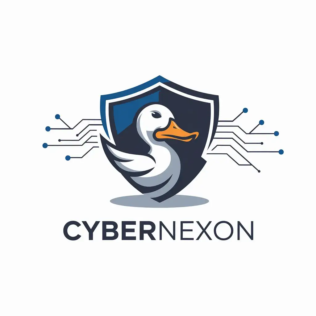 LOGO Design for CyberNexon Vector Logo with Duck Symbol and Shield for Cybersecurity in Technology Industry