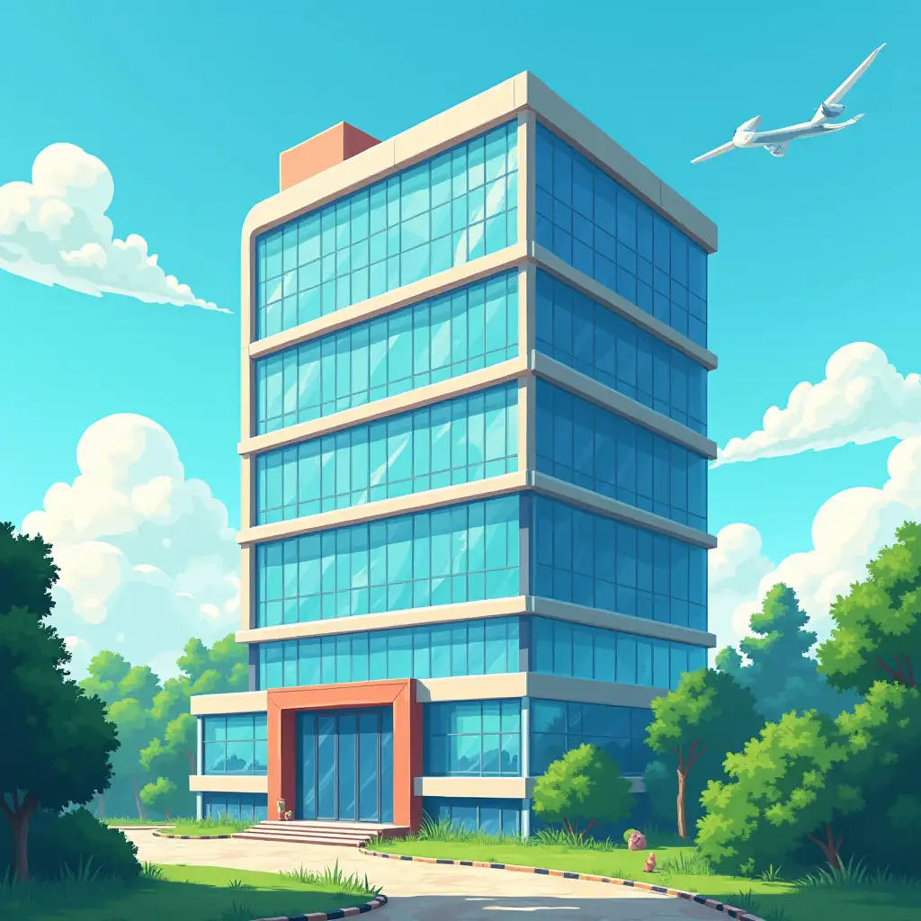 IT-Consulting-Firm-Building-in-Bangalore-or-Gurgaon-in-Studio-Ghibli-Style