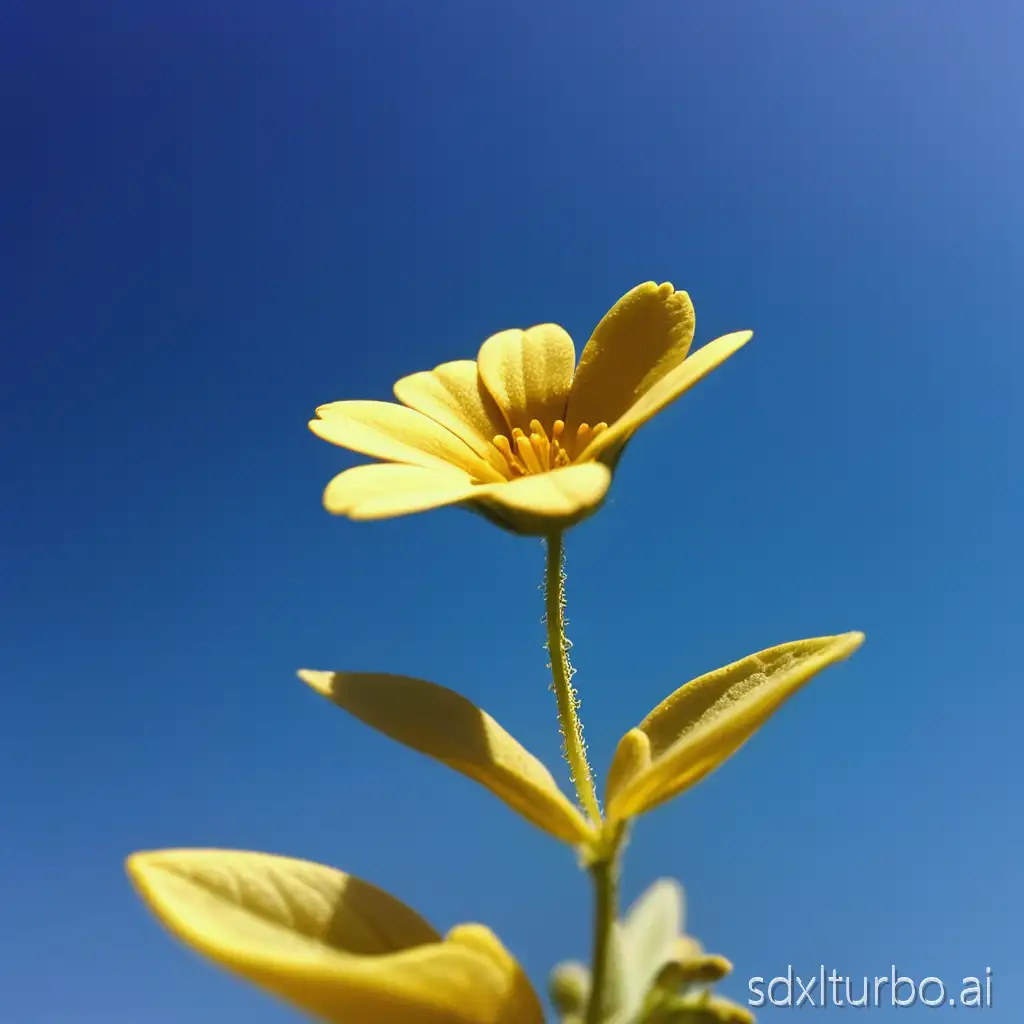a little yellow flower under the blue sky