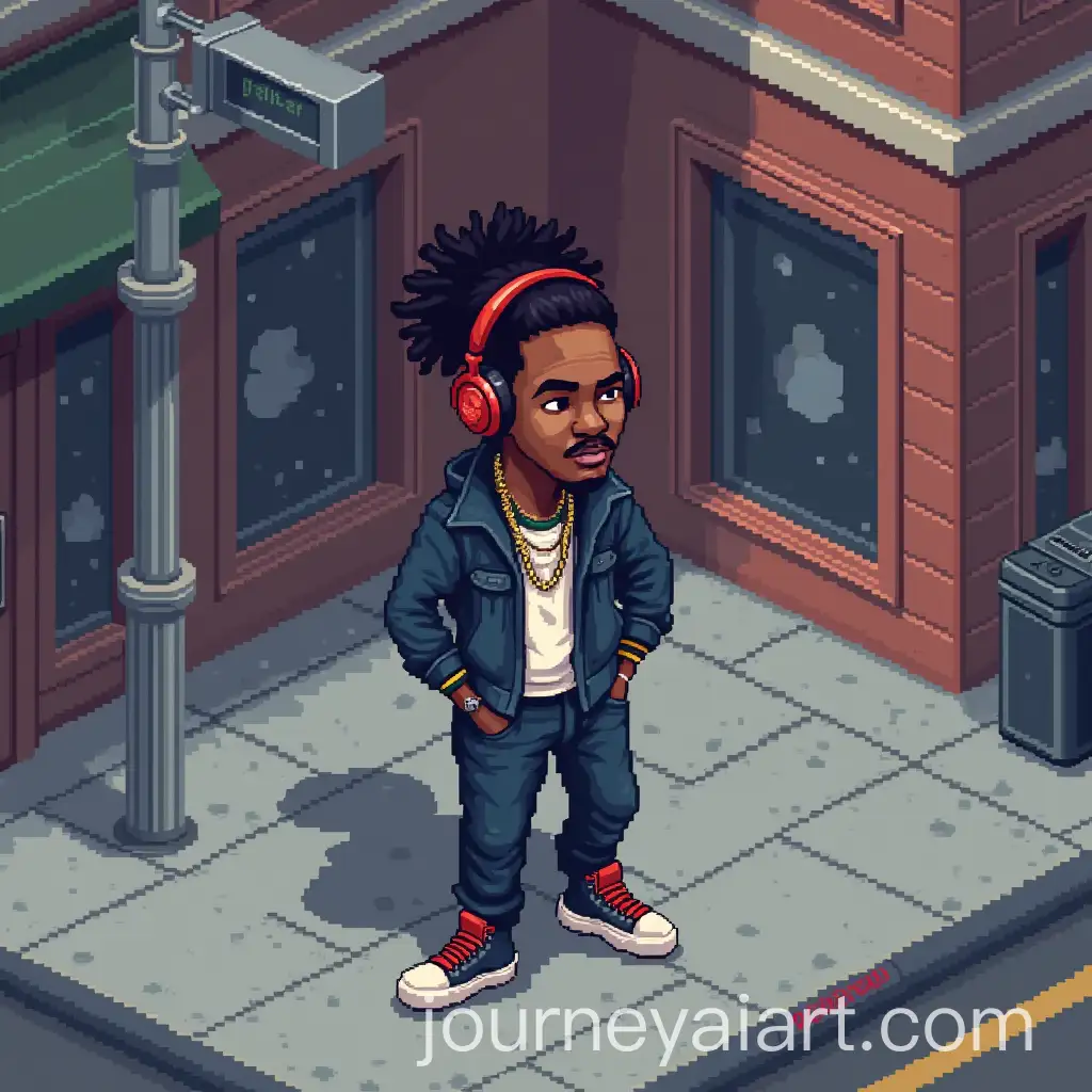 Isometric-Pixel-Art-of-American-Rapper-with-Headphones-on-Street