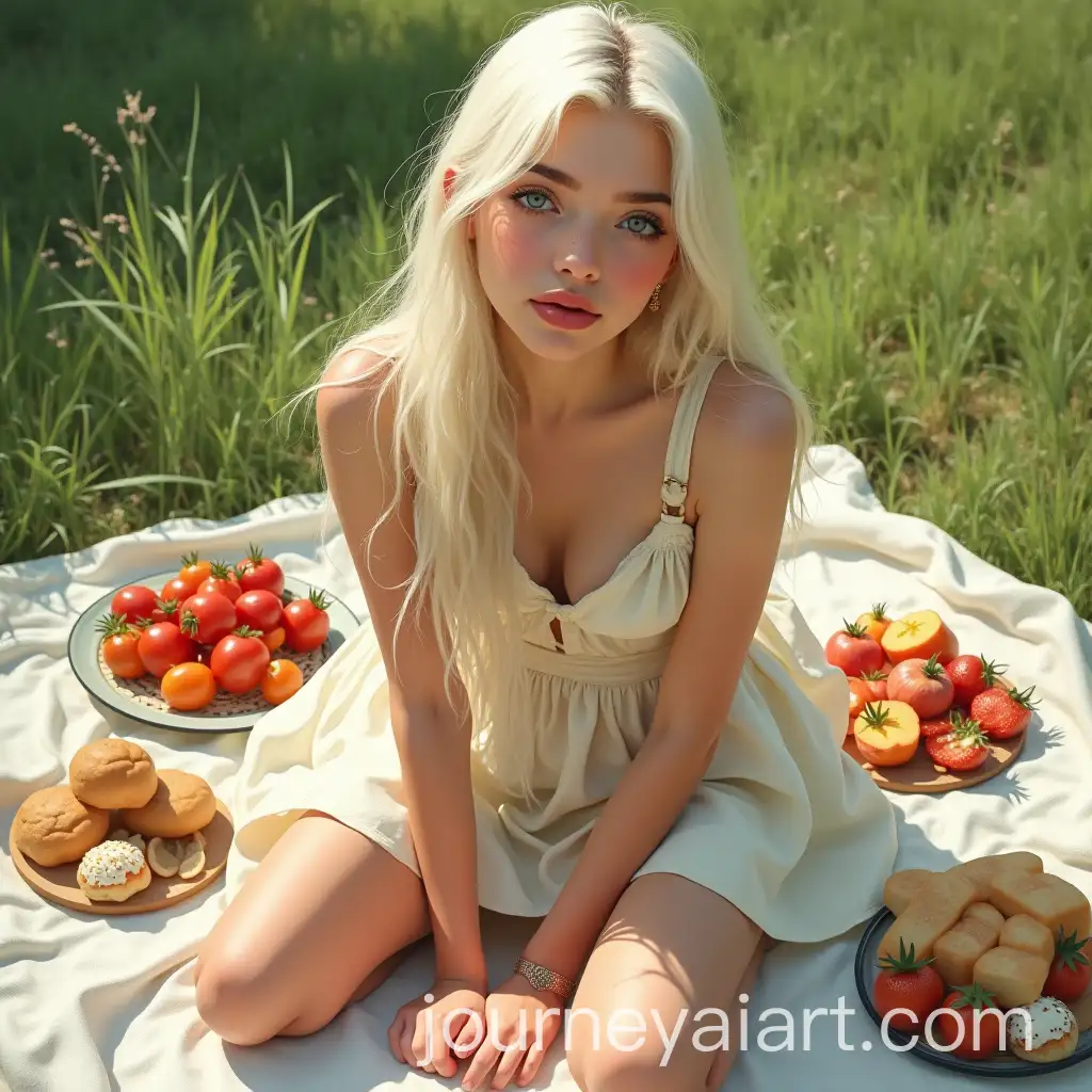 Young-Woman-Enjoying-aAI-Image-Prompt-Expansion-Picnic-with-Food-and-Relaxing-on-a-Blanket