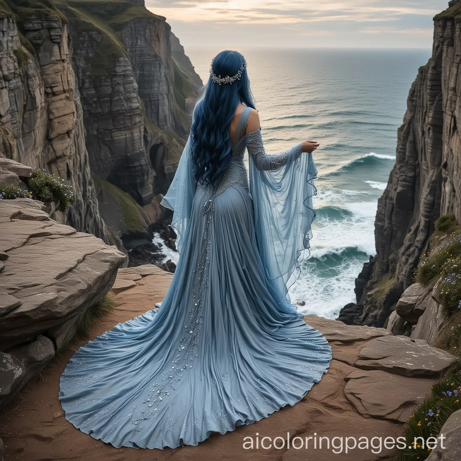 Ethereal-Woman-in-Flowing-Blue-Gown-on-a-Cliff