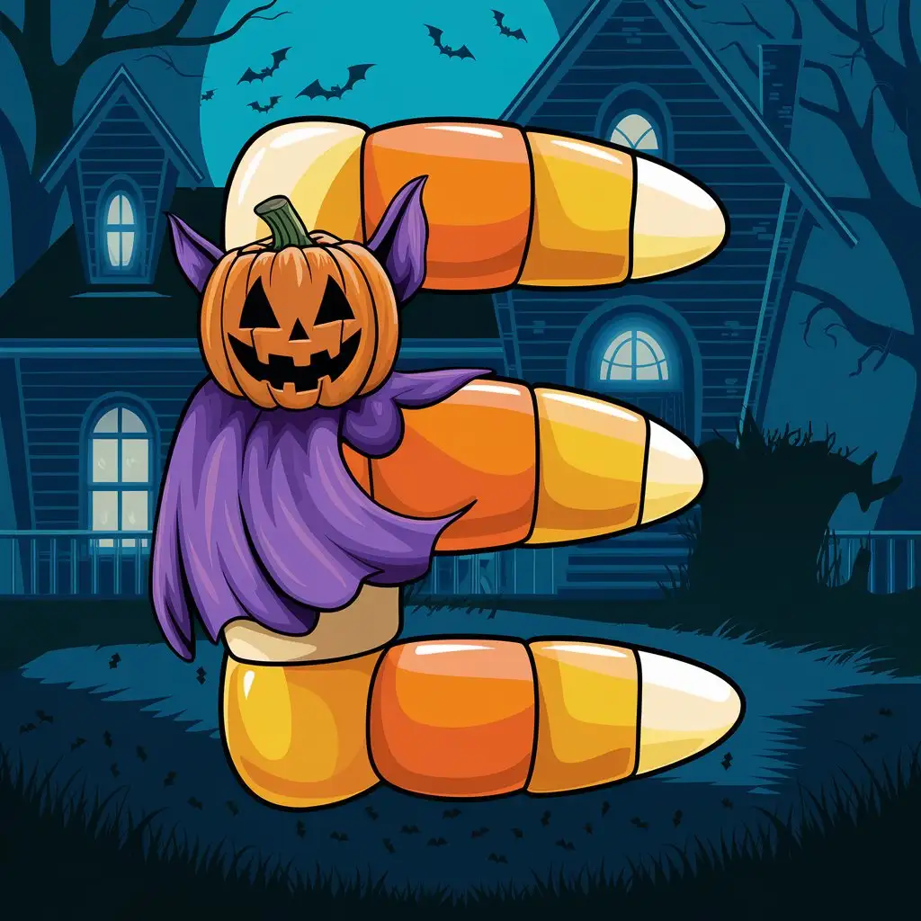 Spooky Halloween Creature Wrapped Around the Letter E