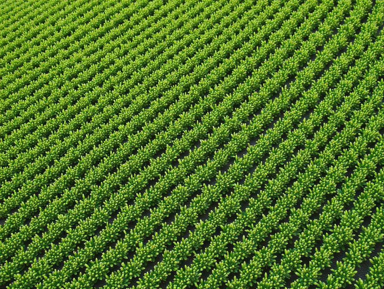 the field, top view, photo, is planted with diagonal lines