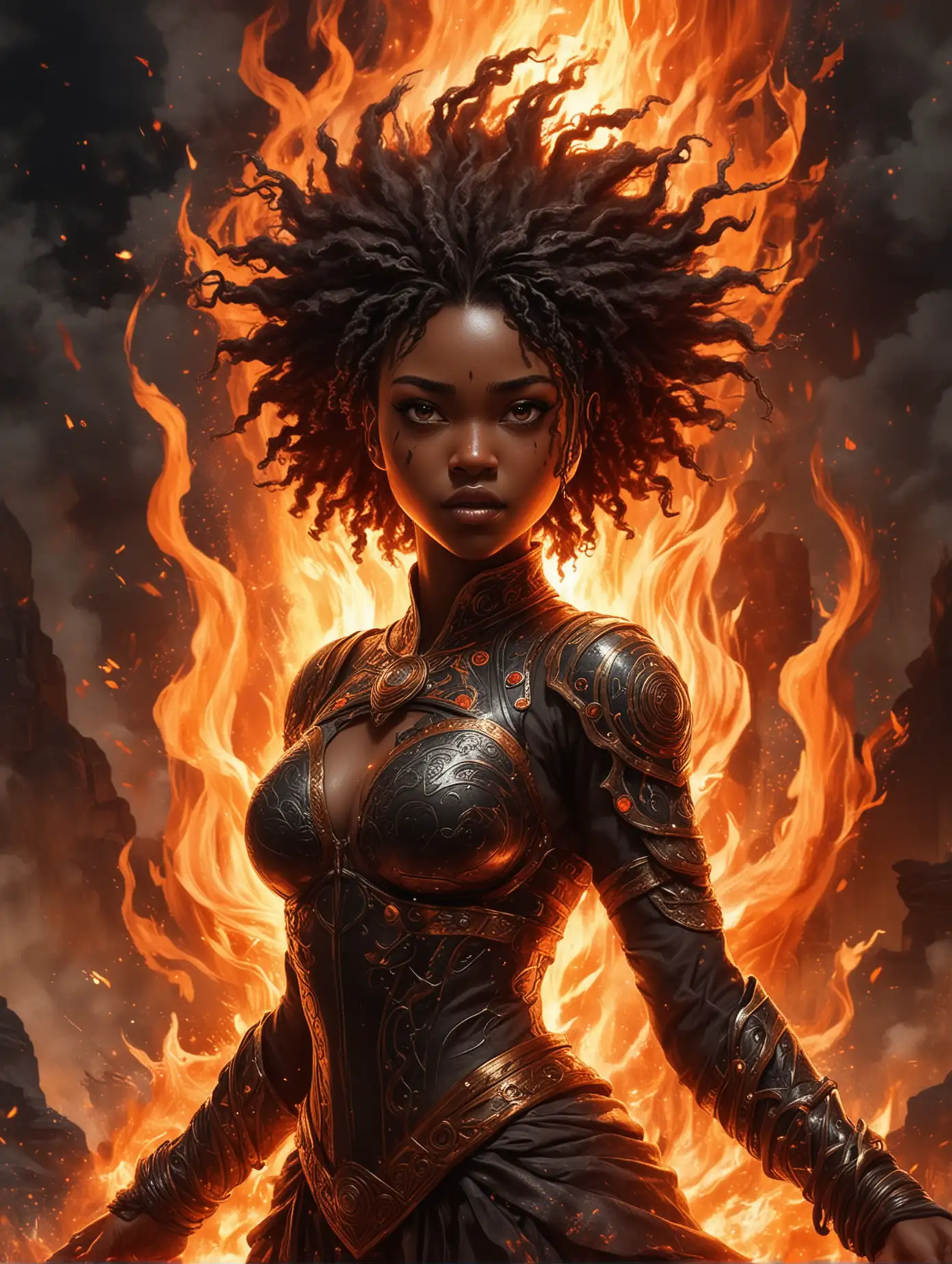 Determined-Black-Anime-Woman-Amidst-Roaring-Flames