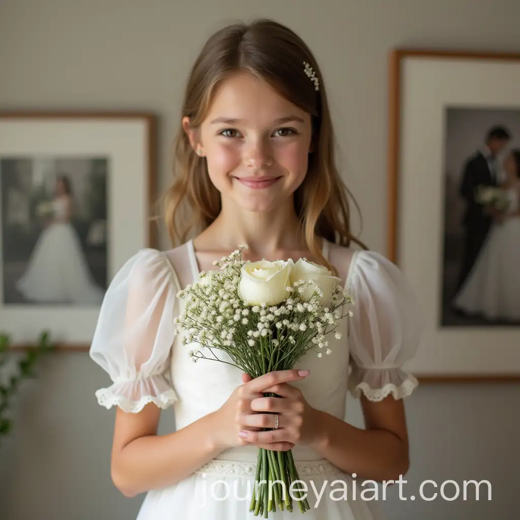 Bride-Holding-Flowers-with-Wedding-Photo-in-Background