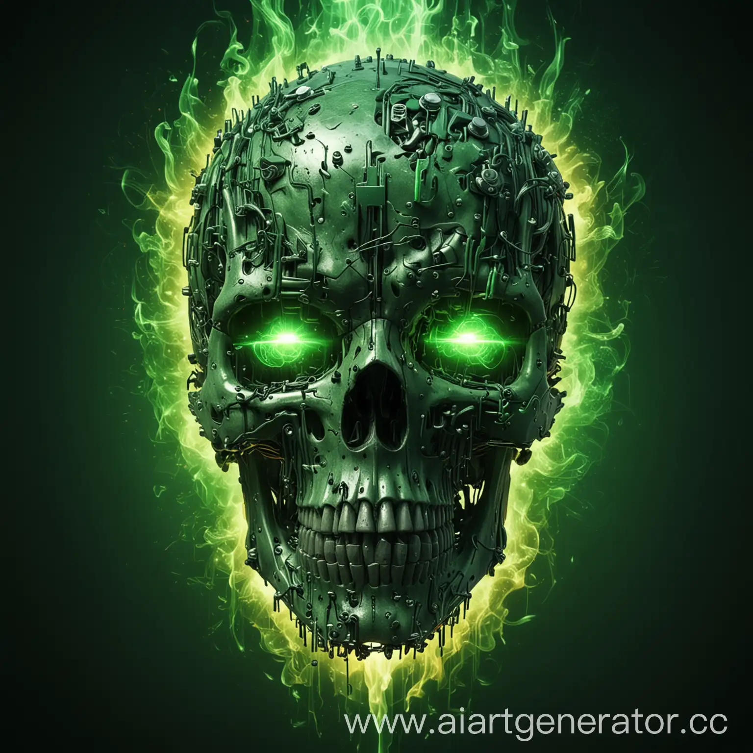 Cybernetic-Skull-Engulfed-in-Green-Flame