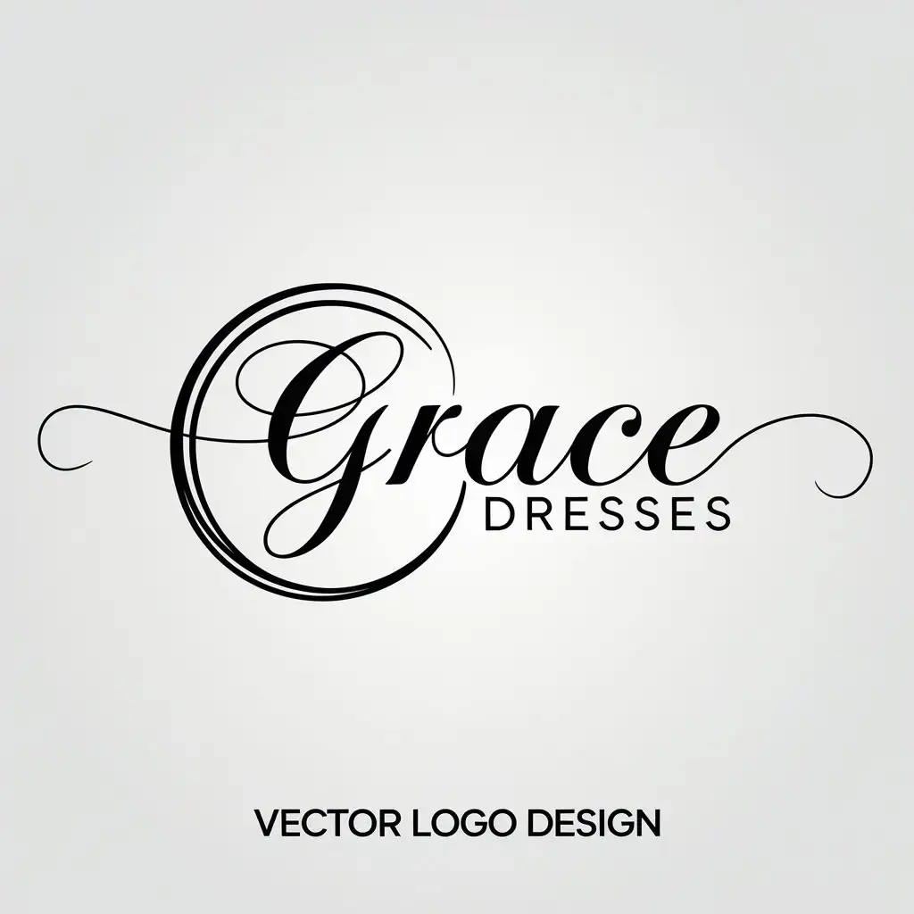 LOGO Design for Grace Dresses Elegant Cursive with Minimalist Swirling Circle in Black and White