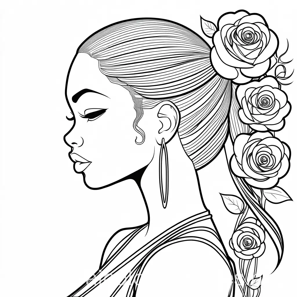 African-American-Woman-with-Cornrows-and-Rose-Tattoo-Kids-Coloring-Page