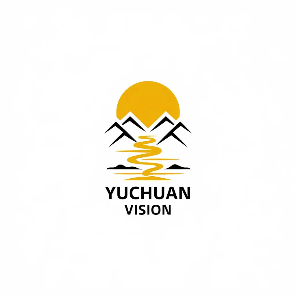 LOGO-Design-for-Yuchuan-Vision-Golden-River-Mountains-and-Sun-Symbol-in-Minimalistic-Style