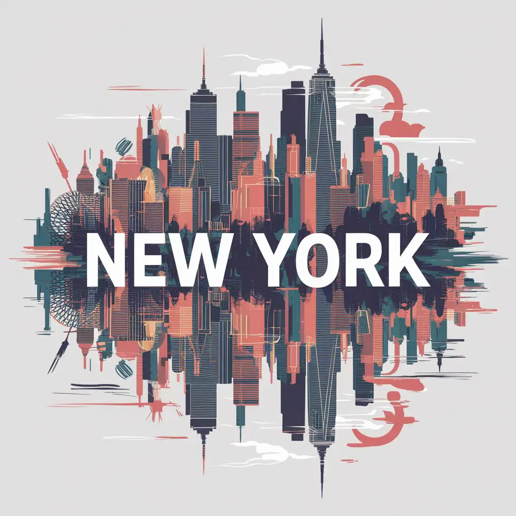 Abstract Illustration of New York City with Text New York