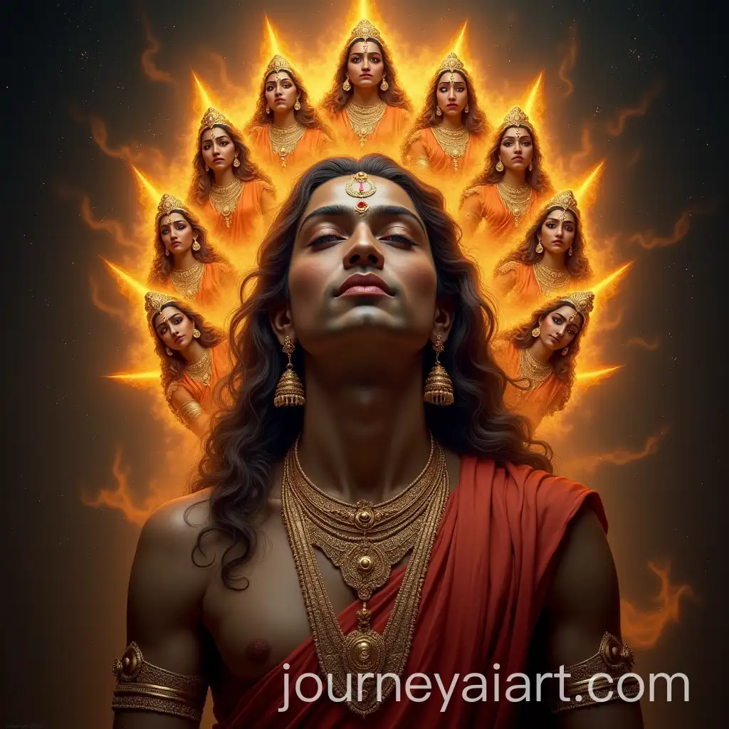 Brahma-Hindu-God-with-Ten-Radiant-Maidens-in-Divine-Serenity