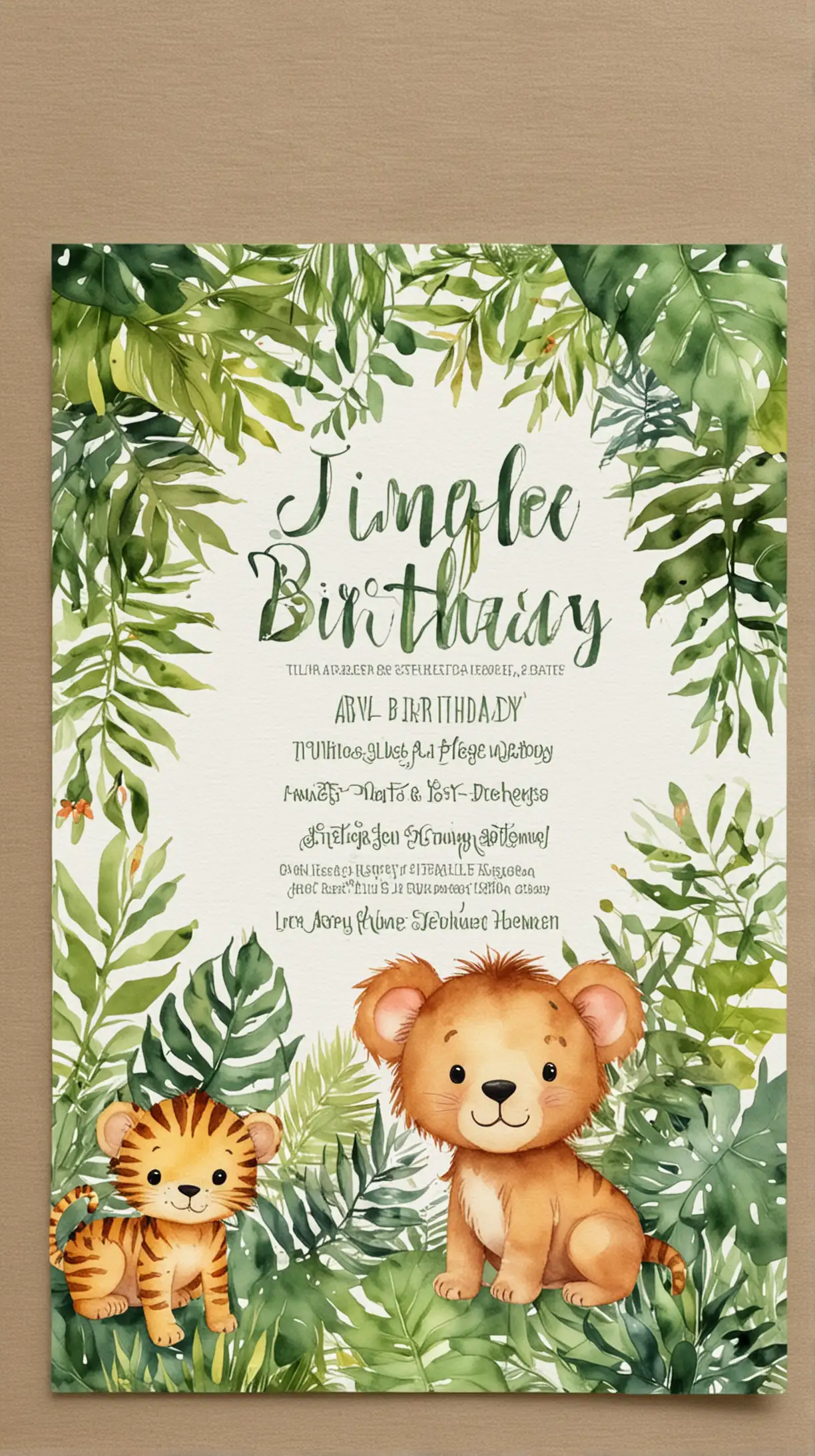 Watercolor Jungle Birthday Invitation Design