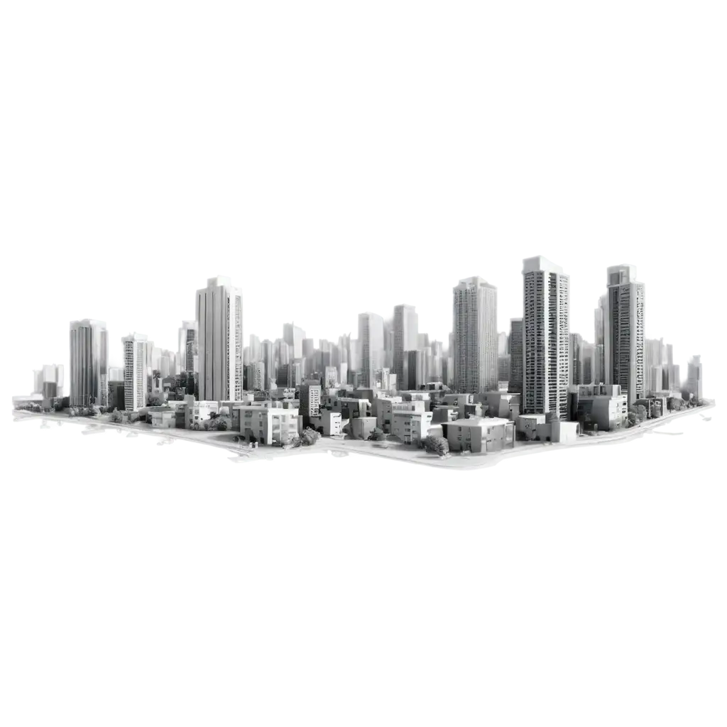 HighDefinition-Transparent-PNG-Image-of-a-Cartoonstyle-Greyscale-Urban-Settlement-with-HighRise-Buildings