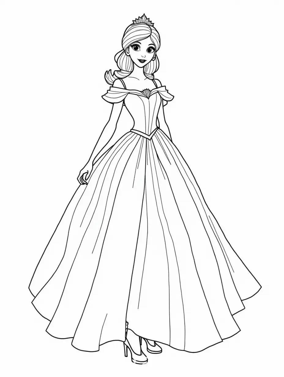 Coloring Book for Kids Princesses in Beautiful Detailed Dresses