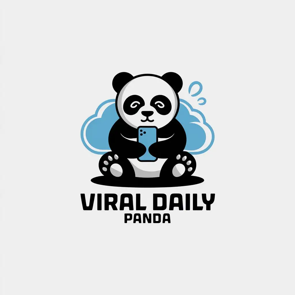 LOGO Design for Viral Daily Panda Minimalistic Panda with Cloud and Phone Symbol for Entertainment Industry