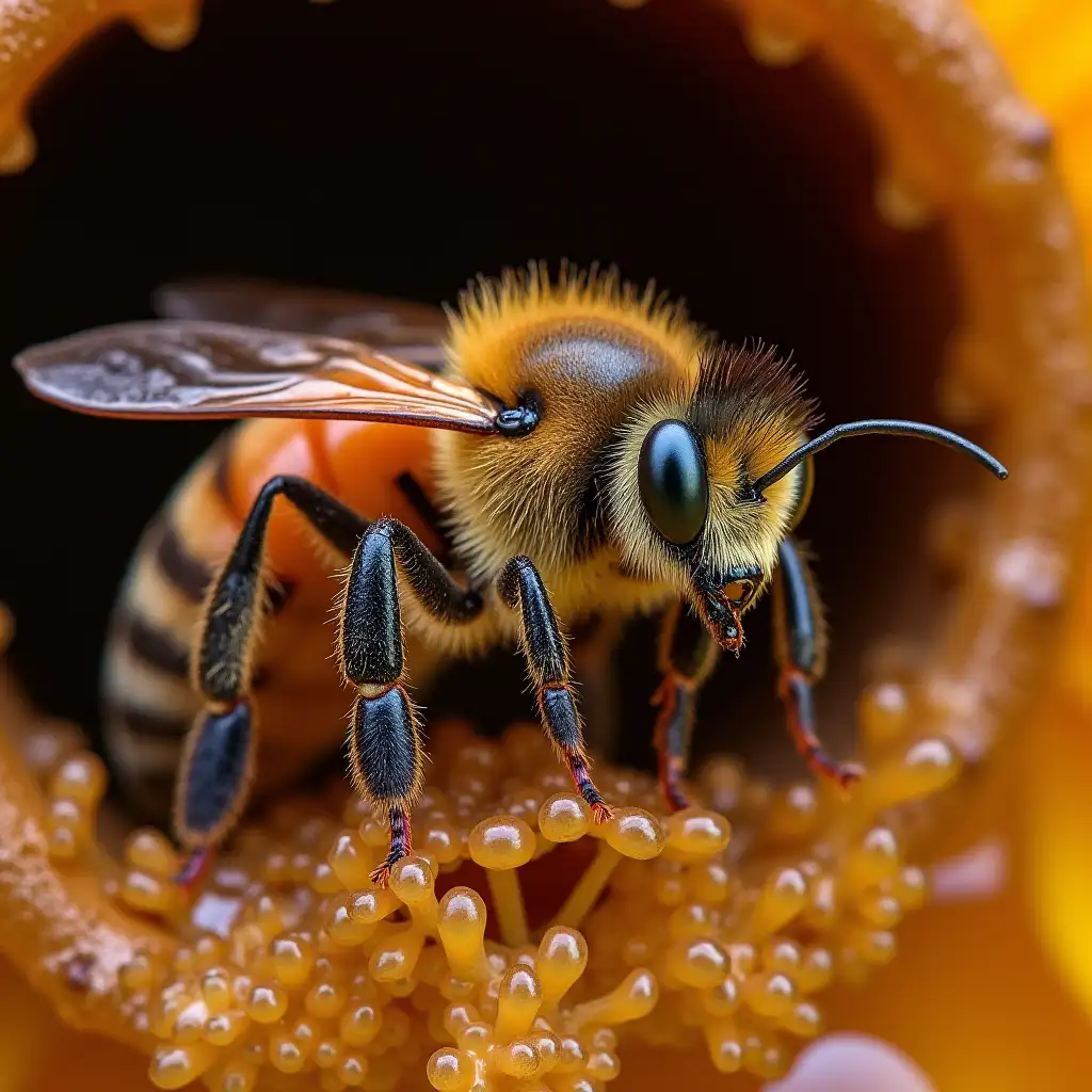 Queen Bee of Love With Dark pink And light red Stripes, yellow black eyes, a silver stinger she basks in The Royal vaginal Honey deep in the Hive.