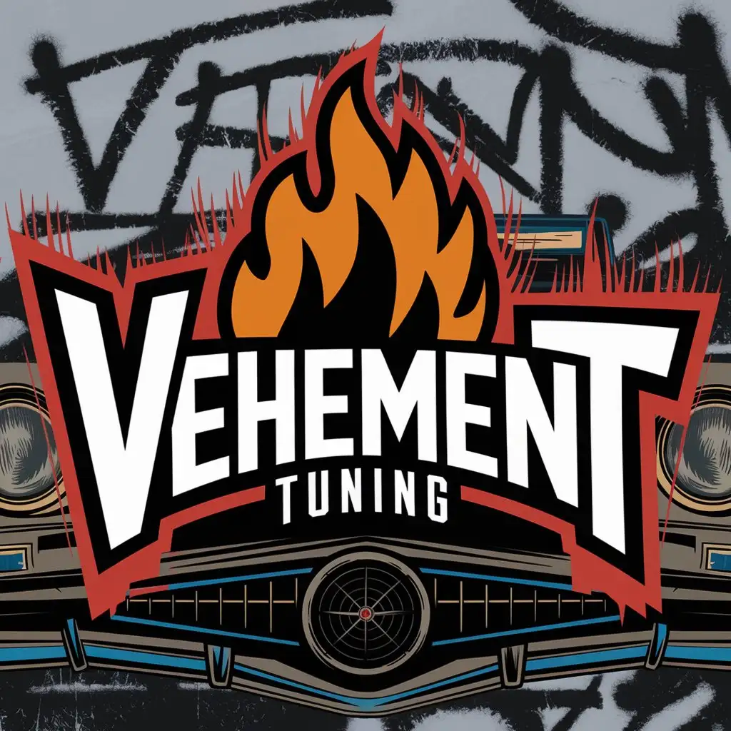 LOGO Design for Vehement Tuning Graffiti Style with Bold Colors and Car Emblem