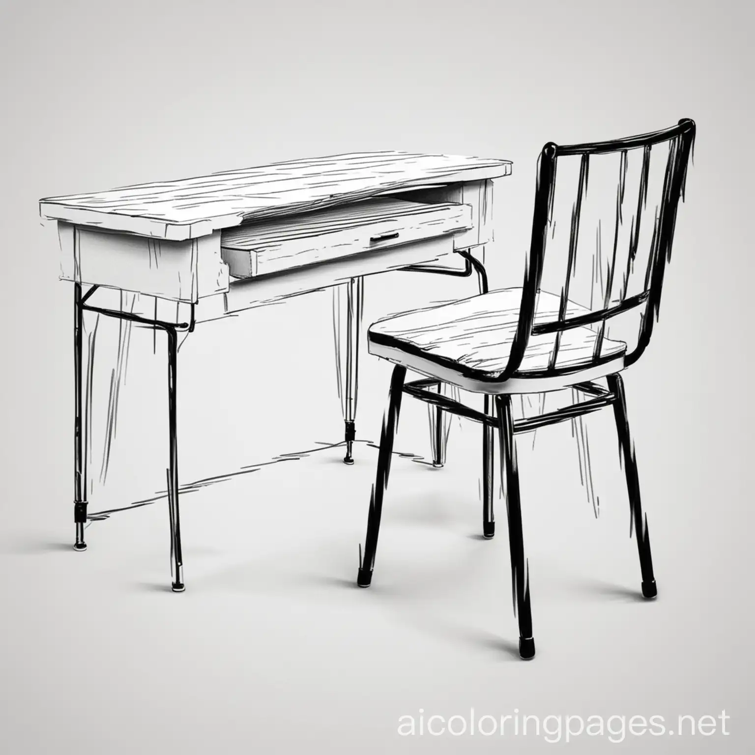 School-Desk-with-Chair-Coloring-Page-Simple-Line-Art-on-White-Background