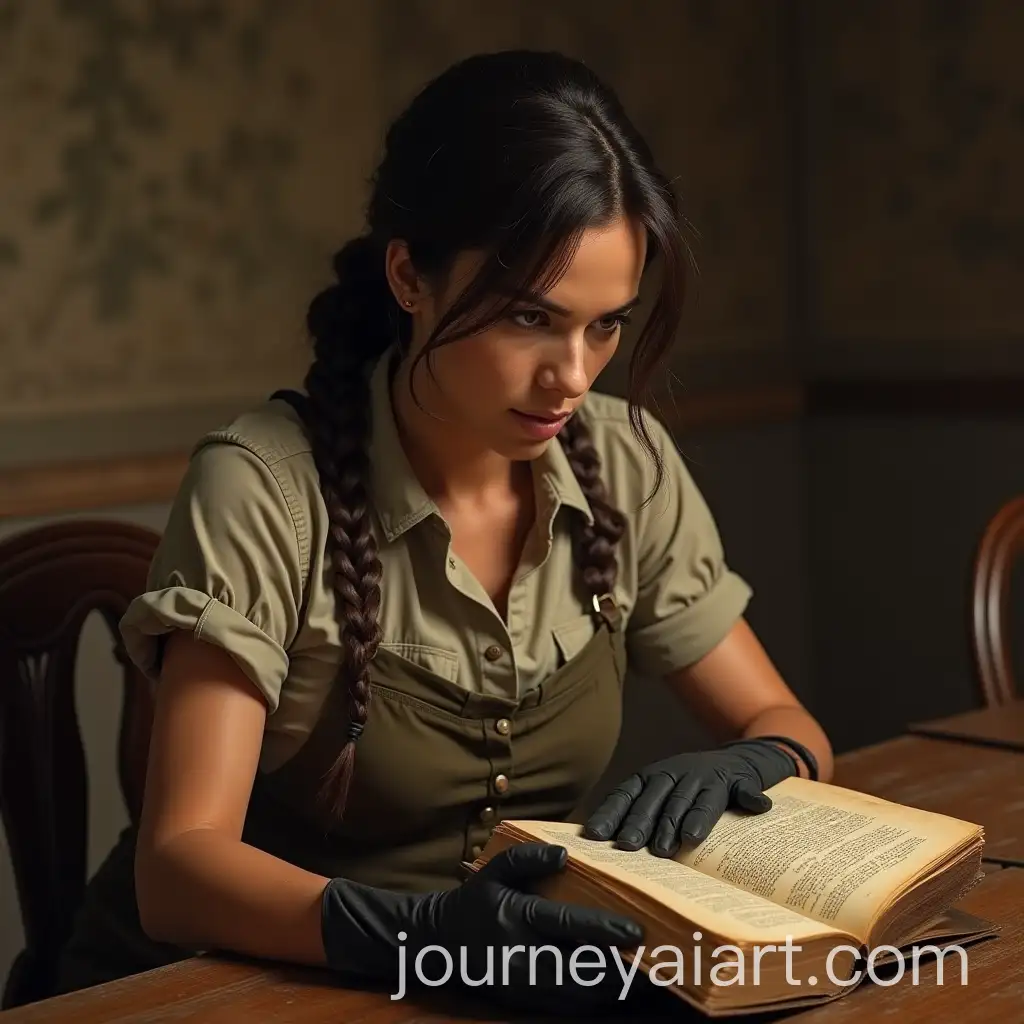 Archaeologist-Dr-Lara-Croft-Studying-Ancient-Texts-at-Oxford-in-Rubber-Gloves