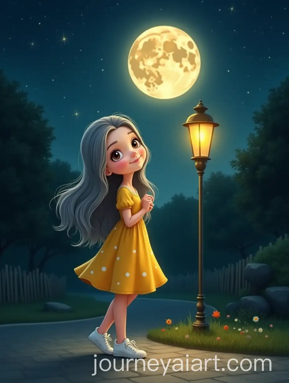 Girl-in-Yellow-Dress-Gazing-at-Sparkling-Moon-on-a-Night-Street