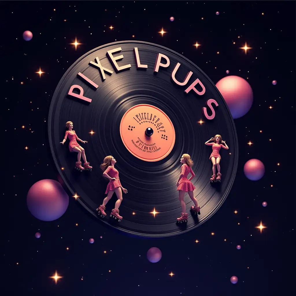 Disco-Roller-Women-Dancing-on-a-Vinyl-LP-in-a-Galaxy-of-Stars