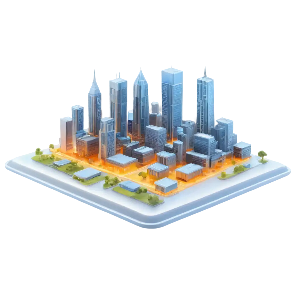 Futuristic-3DPNG-Image-Prompt-Analysis-Cityscape-in-PNG-Format-Silver-Notebook-and-White-Keyboard-with-Transparent-Data-Layers