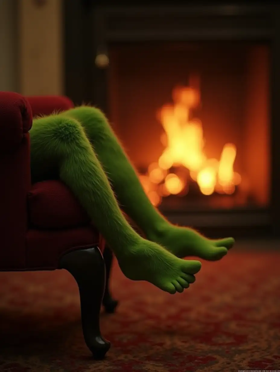 Grinchs-Feet-in-Front-of-Fireplace-with-Blurred-Fire-Background