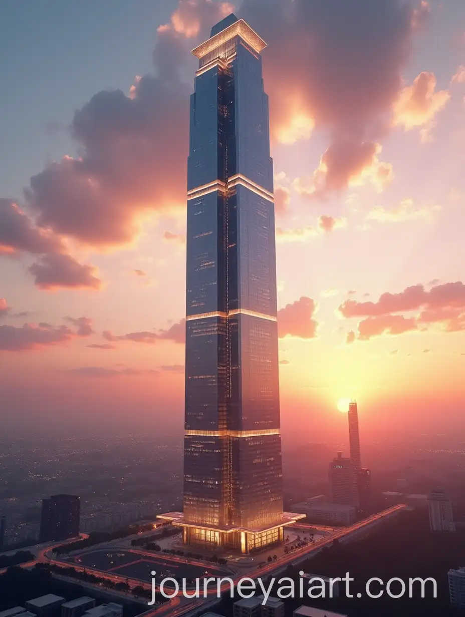 AI-Art-Prompt-ExpansionMassive-Modern-Skyscraper-with-Beautiful-Sunset-Background